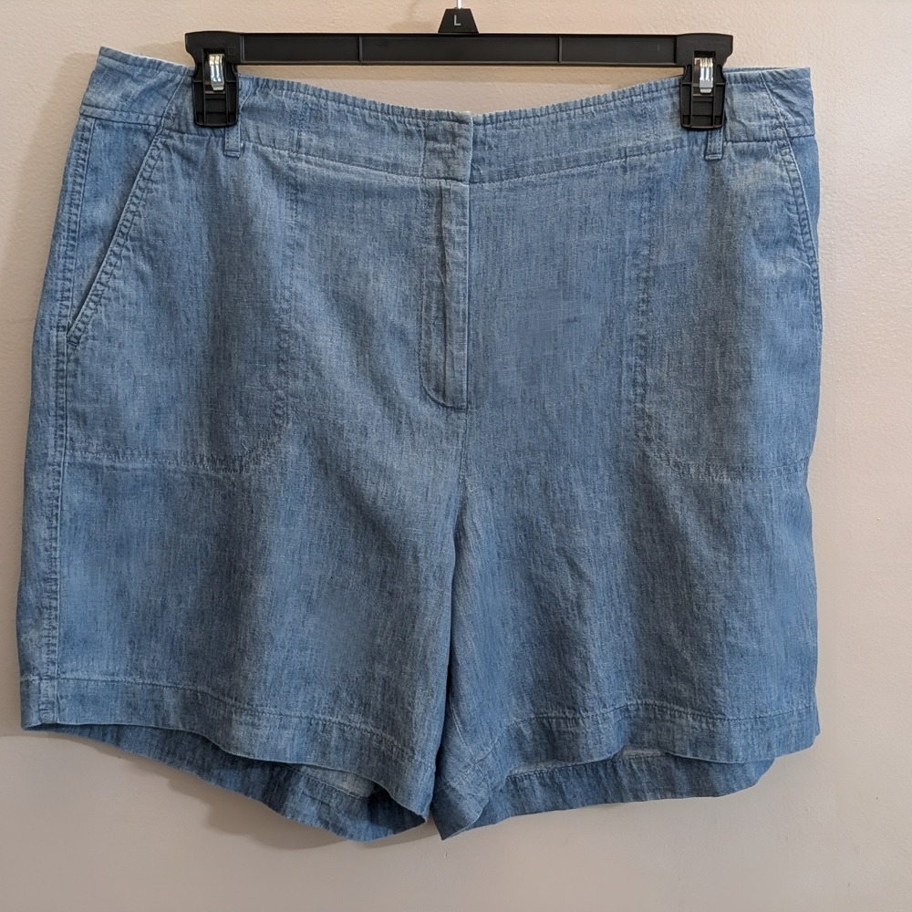 Talbot's Women's Size 16 Linen Cotton Shorts Blue Pockets Beach Casual Comfort